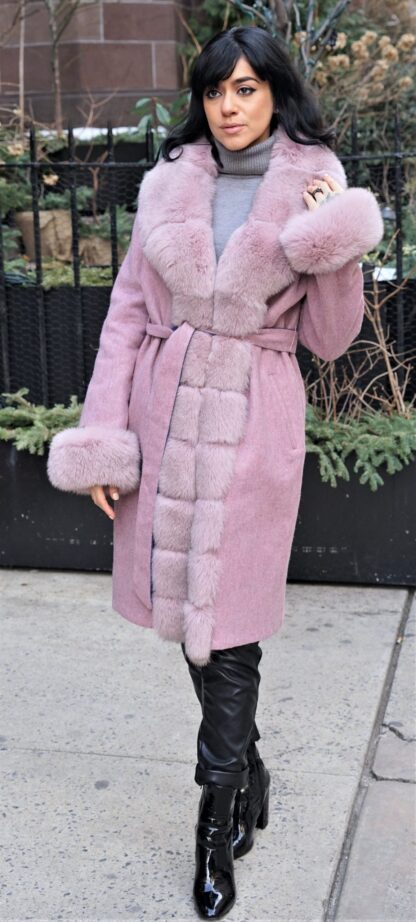 Dusty Rose Alpaca Coat Fox Trim Size Large 7447 - Image 2