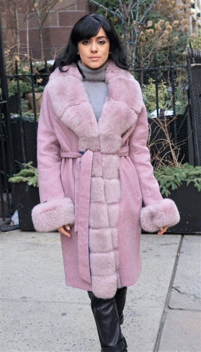 Dusty Rose Alpaca Coat Fox Trim Size Large 7447 - Image 3