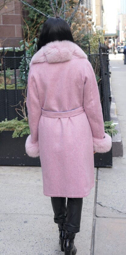Dusty Rose Alpaca Coat Fox Trim Size Large 7447 - Image 5