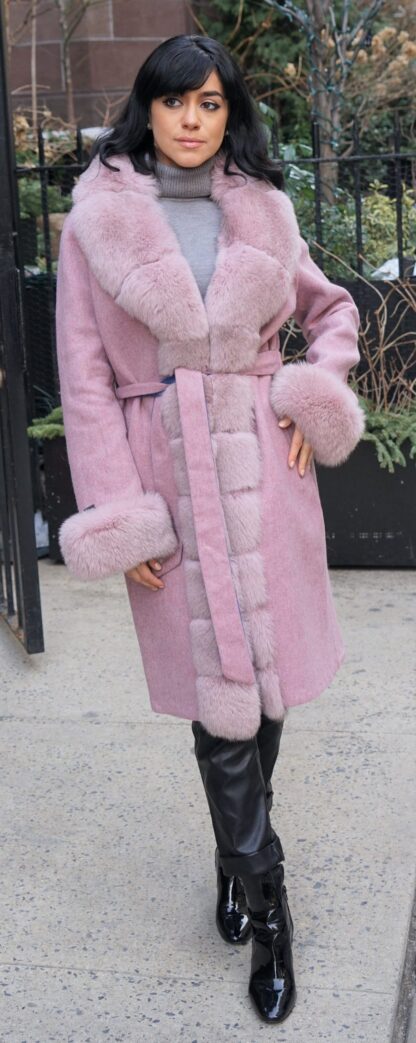 Dusty Rose Alpaca Coat Fox Trim Size Large 7447 - Image 6