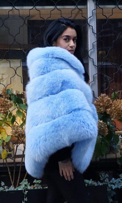Fluffy Powder Blue Fox Poncho 2123 - Image 4