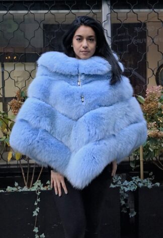 Fluffy Powder Blue Fox Poncho 2123