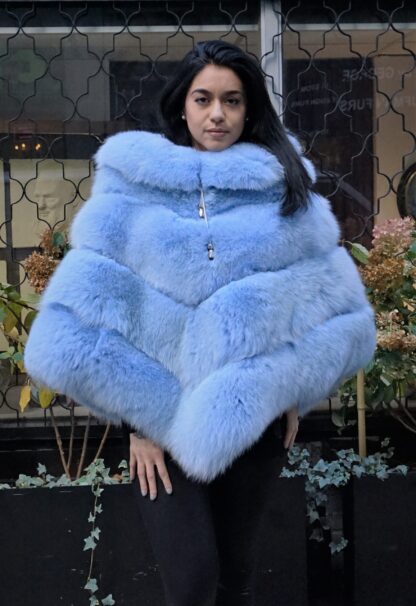 Fluffy Powder Blue Fox Poncho 2123