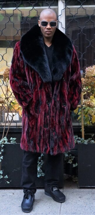 Men's Burgandy Red Mink Stroller Black Fox Collar 38277