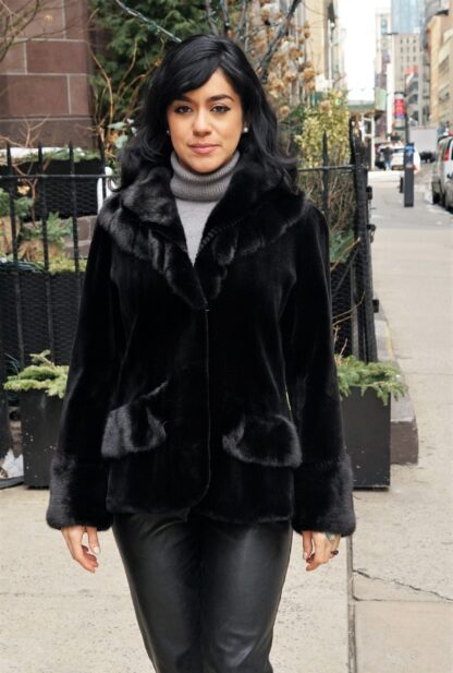 Black Sheared Mink Jacket Mink Trim Size 4-6 75757