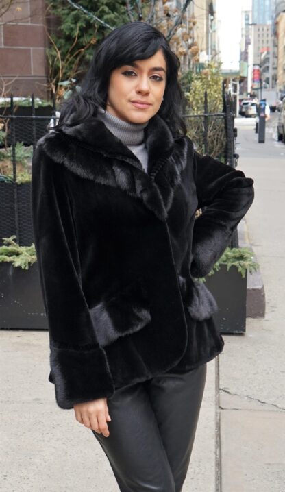 Black Sheared Mink Jacket Mink Trim Size 4-6 75757 - Image 3
