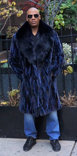 Blue Men's Mink Stroller Black Fox Collar 8327