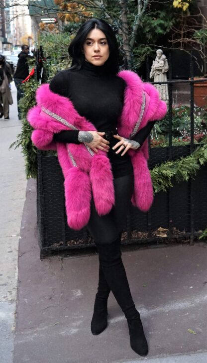 Fuchsia Fox Stole with Rhinestones 17722 - Image 3
