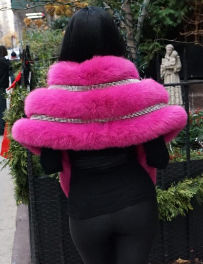 Fuchsia Fox Stole with Rhinestones 17722 - Image 4