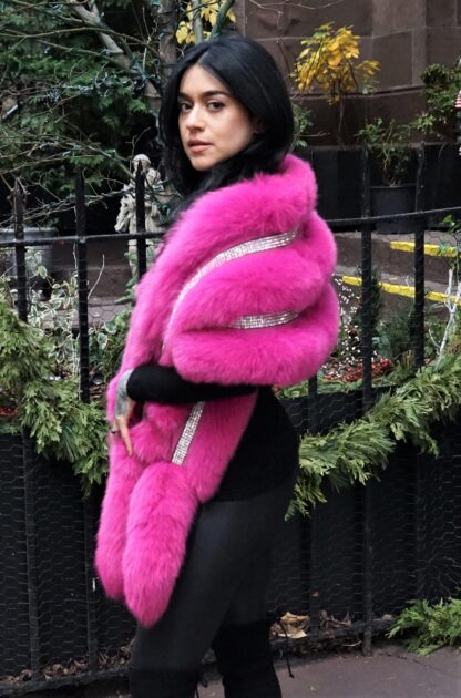 Fuchsia Fox Stole with Rhinestones 17722 - Image 5