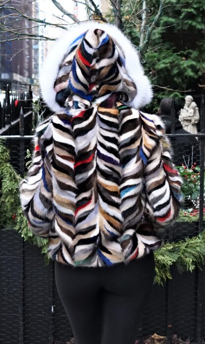Multi Colored Mink Jacket Hood Fox Trim 2837 - Image 4