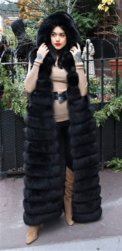 Full-Length Black Fox Hooded Vest 7654 - Image 2