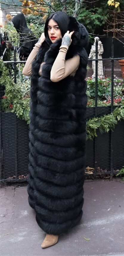 Full-Length Black Fox Hooded Vest 7654 - Image 3