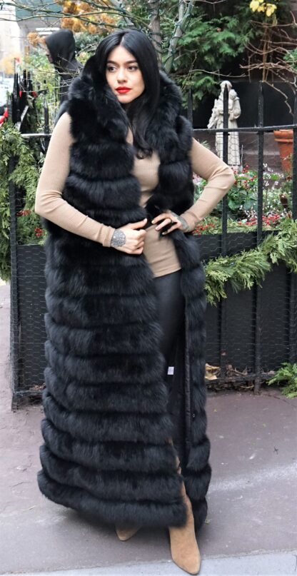 Full-Length Black Fox Hooded Vest 7654 - Image 4