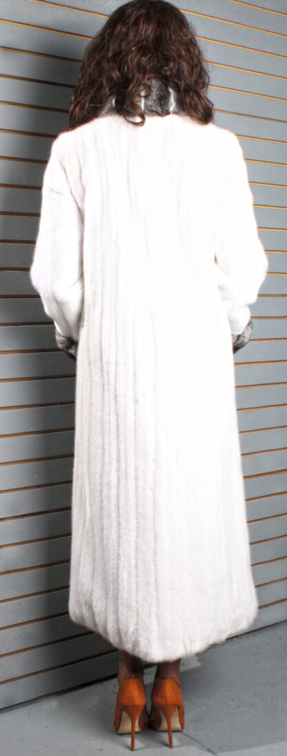 White Mink Coat Chinchilla Fur Trim 8899 - Image 3
