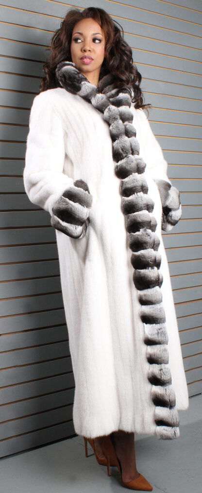 White Mink Coat Chinchilla Fur Trim 8899 - Image 2
