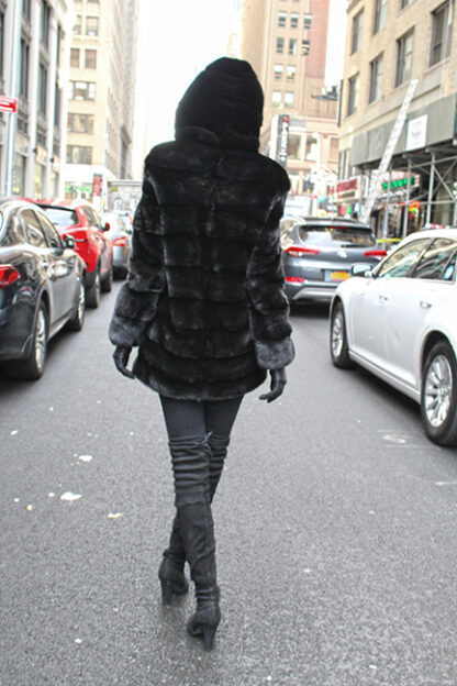 Horizontal Ranch Mink Fur Jacket with Hood 3339 - Image 3