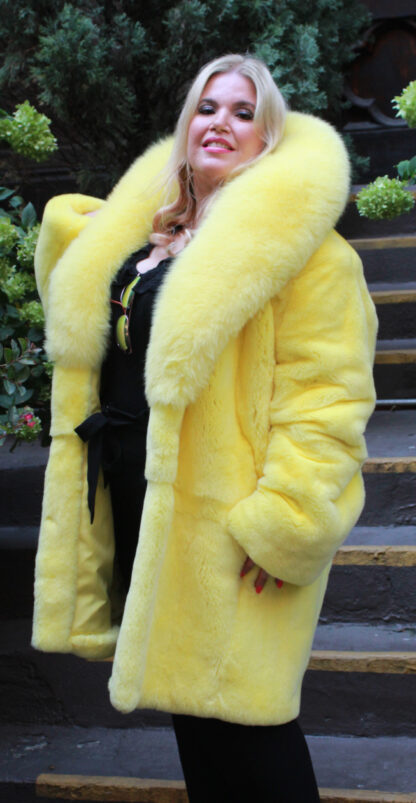 Plus Size Yellow Rex Rabbit Fur Stroller Fox Collar 48488 - Image 4