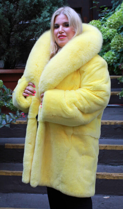 Plus Size Yellow Rex Rabbit Fur Stroller Fox Collar 48488 - Image 7