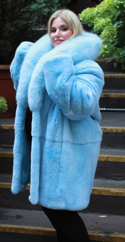 Sky Blue Rex Rabbit Fur Stroller Fox Collar 57575 - Image 3