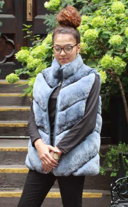 Blue Gray Rex Rabbit Fur Vest Reversible 474733 - Image 2