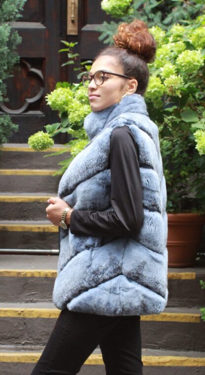 Blue Gray Rex Rabbit Fur Vest Reversible 474733 - Image 3