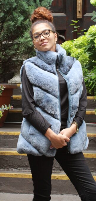 Blue Gray Rex Rabbit Fur Vest Reversible 474733