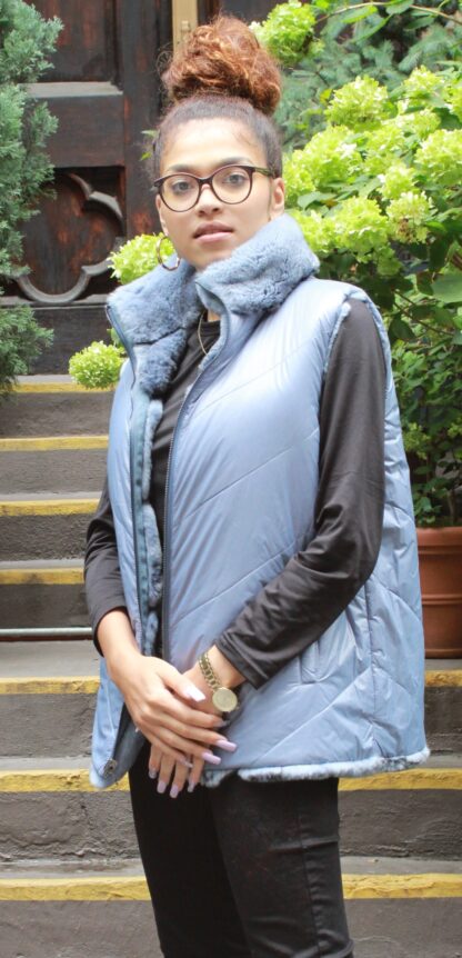 Blue Gray Rex Rabbit Fur Vest Reversible 474733 - Image 6