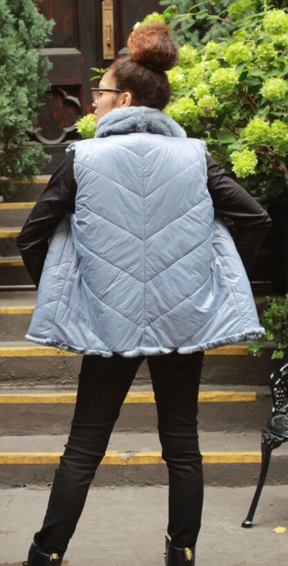 Blue Gray Rex Rabbit Fur Vest Reversible 474733 - Image 7