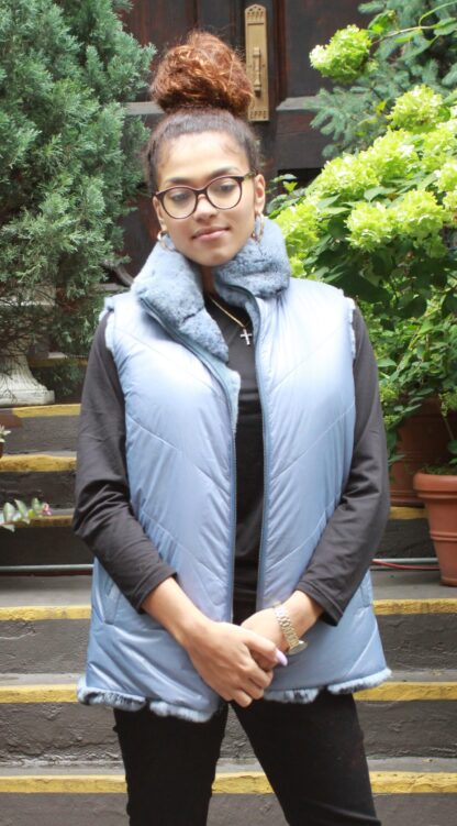 Blue Gray Rex Rabbit Fur Vest Reversible 474733 - Image 8