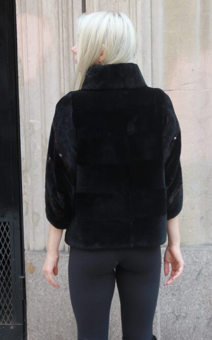 Black Sheared Rex Fur Jacket Brown Striped 88383 - Image 5
