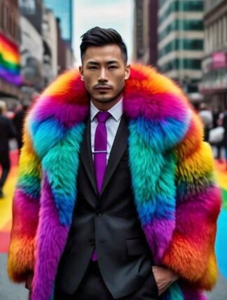 Multicolored Men's Fur Jacket 8721