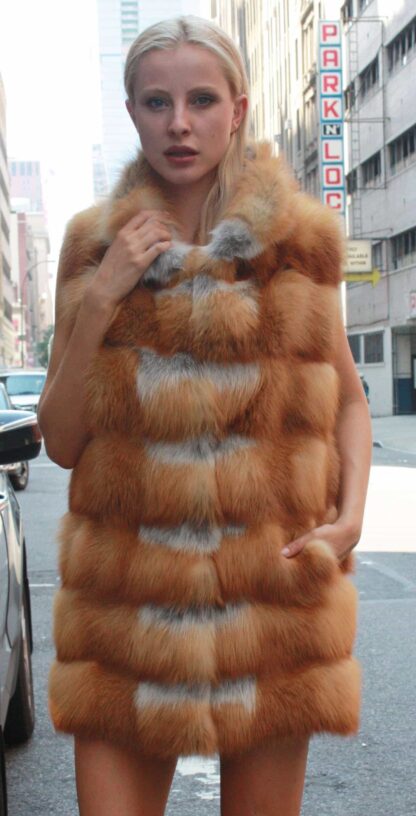 Red Fox Fur Horizontal Vest 77899 - Image 4