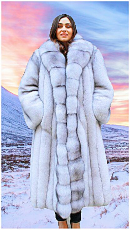 Magnificent Full Length Plus Size Blue Fox Fur Coat 67580
