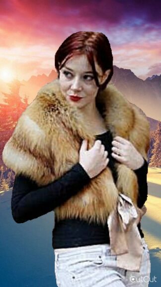 Red Fox Fur Stole with Gold Ribbon 6778