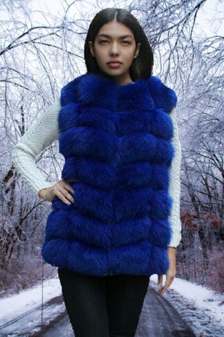 ROYAL BLUE FOX HOODED FUR VEST
