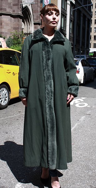 Green Micro Fiber Coat with Nutria Fur Trim and Lining #29030