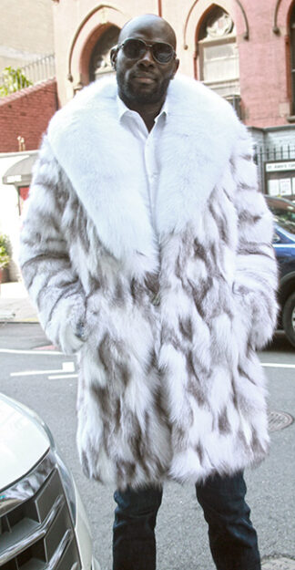 Men's Silver Shadow Fox Coat White Fox Collar 23345