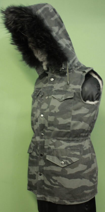 Grey Camouflage Vest Detachable Rabbit Fur Lining Detachable Hood 51321 - Image 3