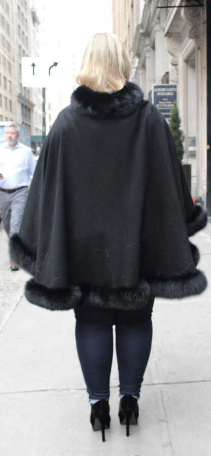 Black Cashmere Cape With Fox Trim 5500 - Image 3