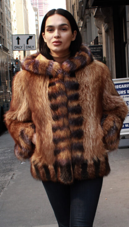 Hooded Raccoon Fur Jacket 21078 - Image 2
