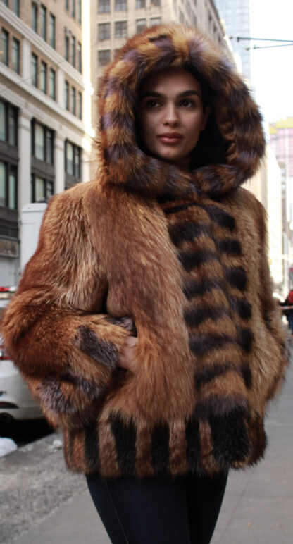 Hooded Raccoon Fur Jacket 21078 - Image 4