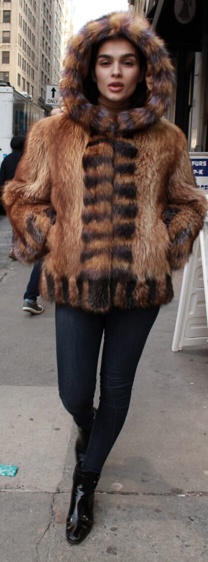 Hooded Raccoon Fur Jacket 21078 - Image 3