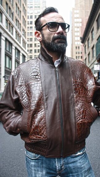 Brown Leather Jacket with Gator Front