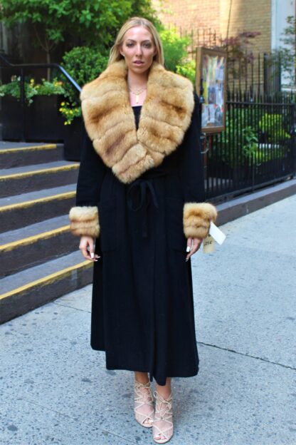 Black Cashmere Coat Canadian Sable Collar 88333 - Image 5