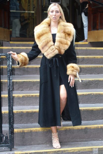 Black Cashmere Coat Canadian Sable Collar 88333 - Image 4