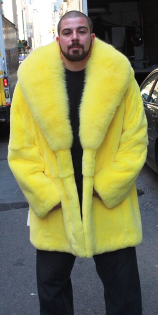 Men's Fur Yellow Rex Rabbit Stroller Matching Fox Collar  44333