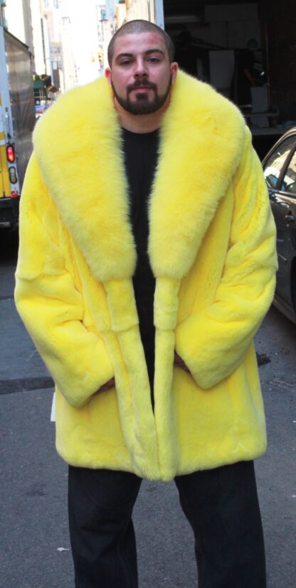 Men's Fur Yellow Rex Rabbit Stroller Matching Fox Collar  44333