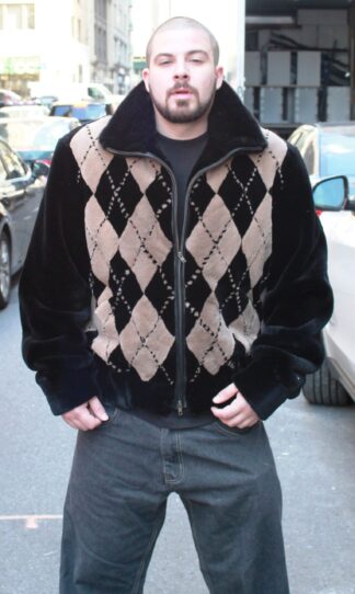 Men's Black Taupe Argyle Sheared Beaver Jacket 27272