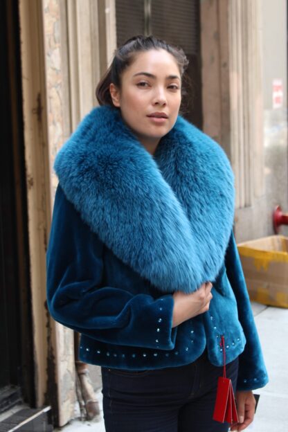 Zuki Blue Sheared Beaver Jacket Fox Collar 3494 - Image 4